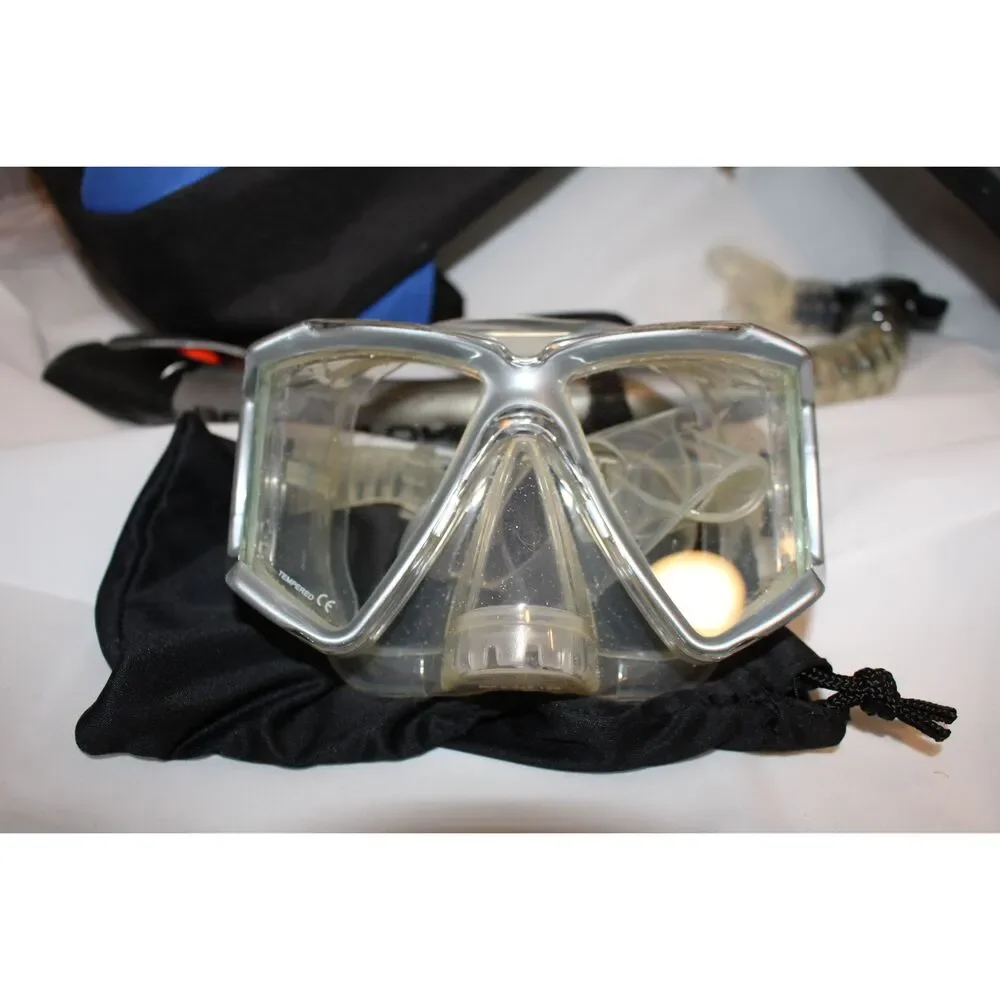 Tempered Blue Fins Snorkel Mask Snorkeling Gear